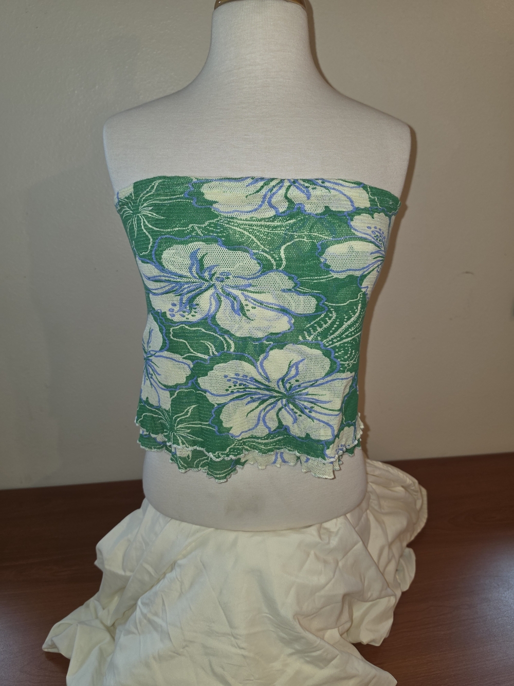 Free People Green Floral Strapless Tube Top